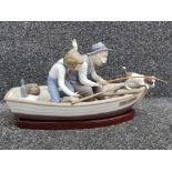 Large Lladro figure 5215 fishing with gramps, with wooden base