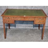 A 20th century inlaid mahogany writing table, inset green leather top and five drawers 123 x 77 x