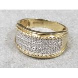 Ladies 9ct yellow gold diamond turban style ring , set with 30 round brilliant cut diamonds .size