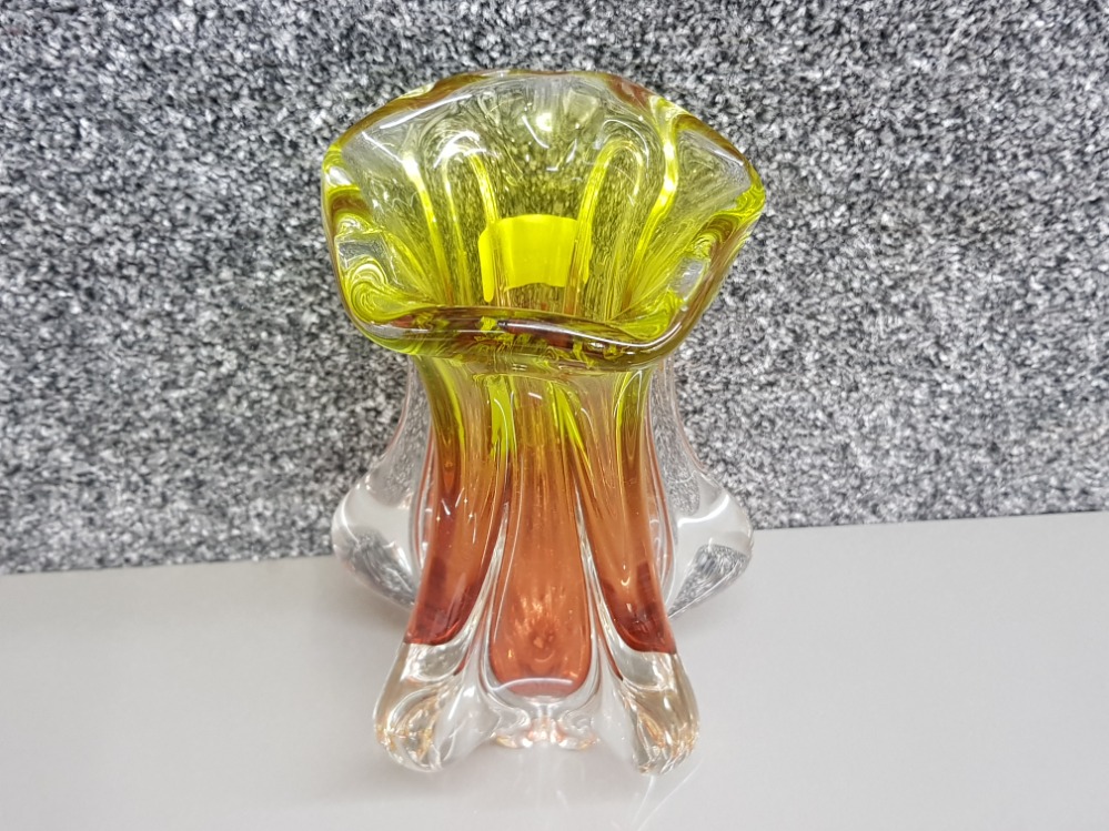 Vintage Czech Chribbka glass vase, orange & lime sommerso, Josef Hospodka - Image 2 of 2