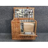 Vintage wicker picnic hamper including contents