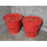 Pair of vintage metal fire buckets