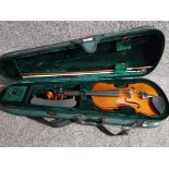 A student's violin by Stentor Music Company Ltd, with spare bow, in fitted case.
