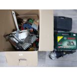 A Bosch multisaw PFZ 500 E, Wickes drill bits, an angler grinder and other miscellaneous tools.