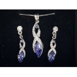 Silver & purple stone necklace and matching earring set