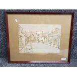 Watercolour sketch of a street scene by Jarrow artist Ken Watts dated 1970 and signed