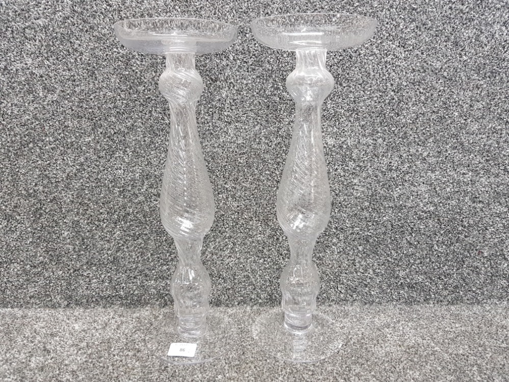 Pair tall wrythen glass/hat wig stands