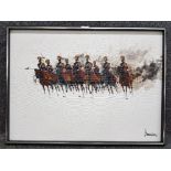 An oil painting by Brandon depicting Russian cavalry, signed 55 x 75cm.