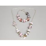 Party animal silver charm necklace & bracelet with pink themed beads