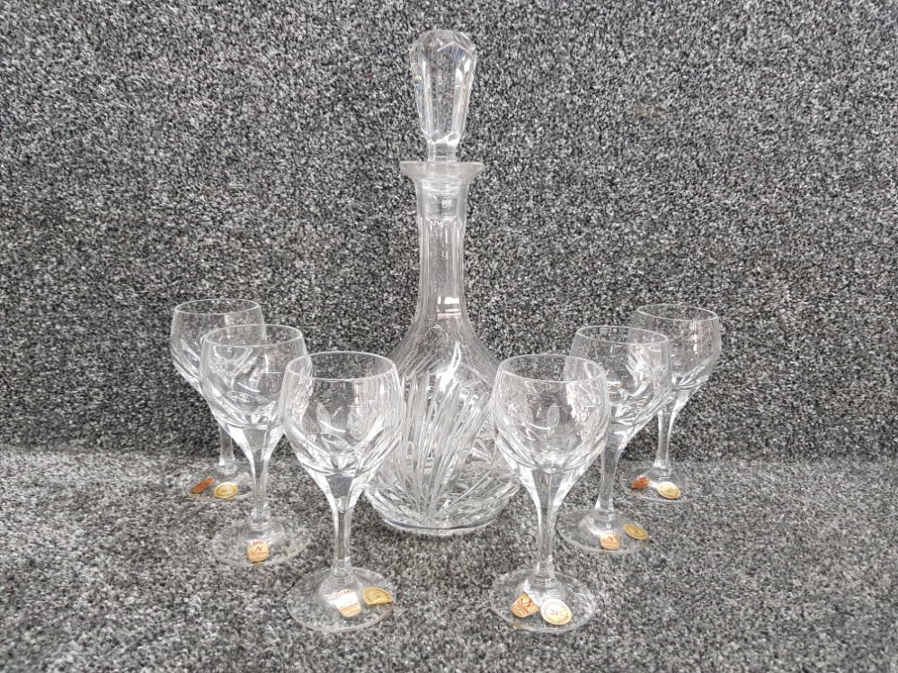 Set of 6 german Nachtmann Bleikristall drinking glasses together with a crystal glass decanter