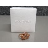 Pandora gold coloured ring with floral decoration, boxed, size L½