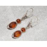 Silver & amber drop earrings, 6.2g gross