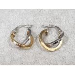 9ct white & yellow gold hoop earrings, 1.2g