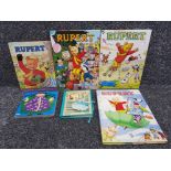 6 vintage childrens books including 4x Rupert the bear annuals, Cinderella peepshow book & Old