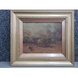 A 19th Century oil painting in the style of Stanley Harrison, ploughing scene 19.5 x 24cm.