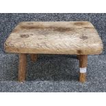 Small rustic style solid oak footstool, rectangular shaped 31x25cm, height 17cm
