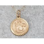 9ct yellow gold St.Christopher pendant on gold chain, 0.8g