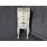 Jewellery armoire on leg supports with opening sides,top & drawers, 32½cm x 89cm