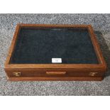 An oak display case with glazed lid (woodworm) 41cm wide.