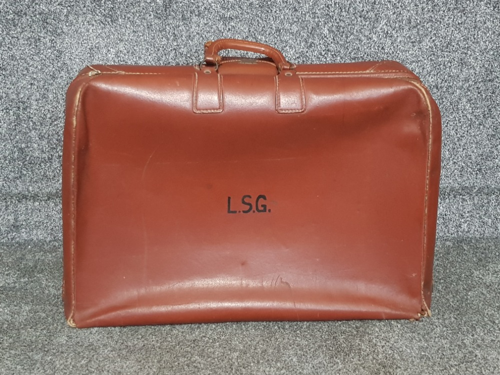 1950s heavy leather suitcase with working zip