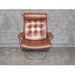 Brown leather Retro swivel reclining armchair