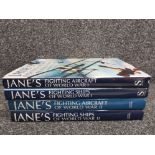 Four Jane's WWI and WWII books on fighting aircraft and ships.