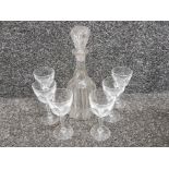 Newcastle glass sherry decanter with stopper and 6 matching drinking glasses