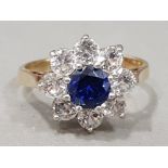 Ladies 9ct yellow gold blue & white stone cluster ring, size L, 2.8g gross