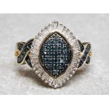 Silver blue & white diamond cluster ring, size S½, 5.8g gross