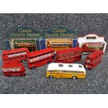 Selection of die cast vehicles, 3 in original boxes, double decker buses & 1 coach