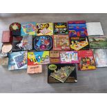 Box of vintage games, 22 in total including Rubiks illusion box set, London cabbie game etc