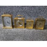 Four brass carriage style mantle clocks by Metamec, Estyma, London Clock Company and Paico.
