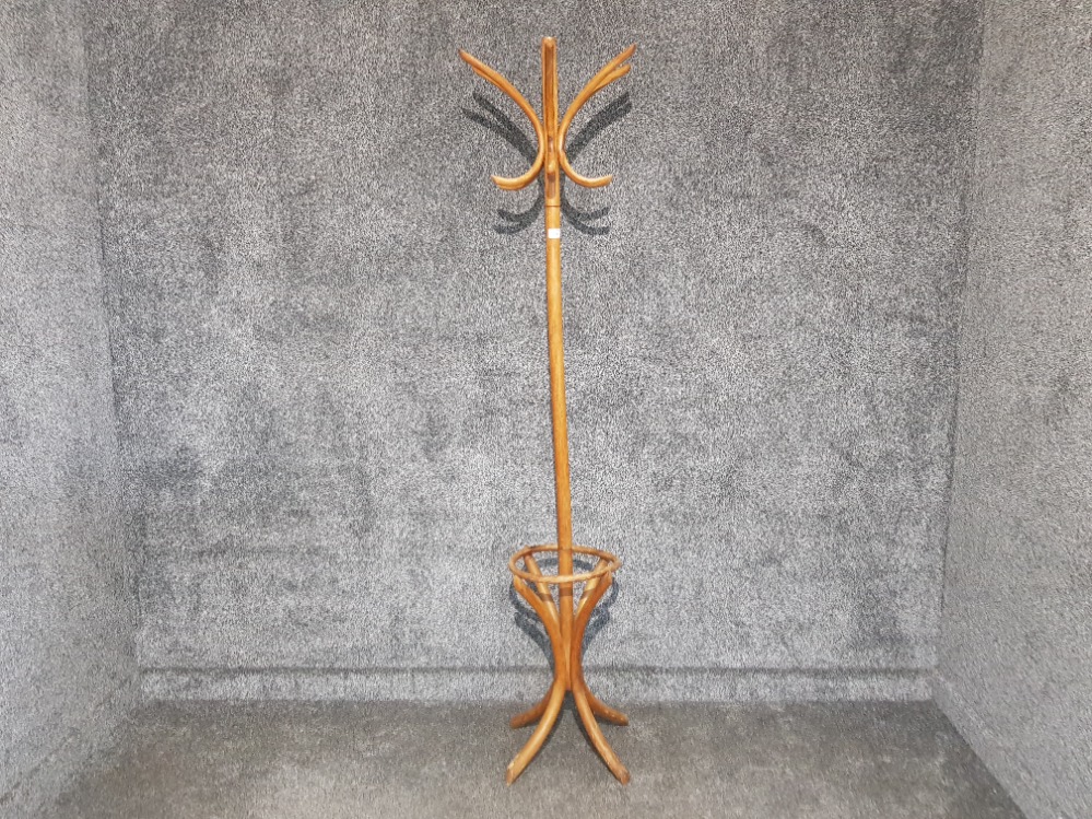 A bentwood coat and hat stand.