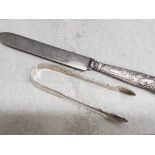 Hallmarked London silver 1879 sugar tongs 54.6g, together with Viners hallmarked silver handled