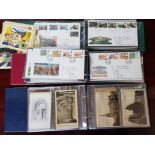 Album of vintage postcards plus 2 albums of vintage first day covers