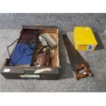 A vintage saw by E Catkins & Co, portable circular saw boxed, books etc.