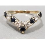 Ladies 9ct yellow gold stone set wishbone ring, comprising of black sapphires & cubic zirconias, 1.