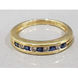 Ladies.18ct yellow gold sapphire & diamond ½ eternity ring, comprising of blue sapphires and round