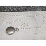 Metal quartz pocket watch with simulated pearl chain