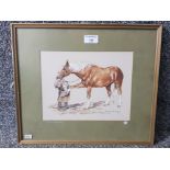 A Watercolour by Ronald Moore "At the Smithy" signed, inscribed to mount, 20 x 25.5cm.