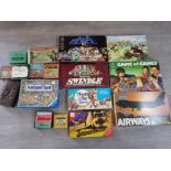 Box containing 17 different vintage games, including Airways, Hotel, thats life etc