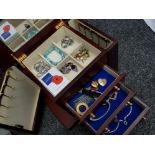 Wood jewellery cabinet & costume contents