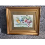 Still life Painting of fruits by T. Wilson in gilt frame