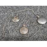3 metal pocket watches with chains