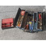 A metal cantilever toolbox with contents, together with a small toolbox.