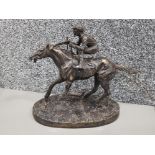 Bronze horse & jockey racer statue, signed Mene to base