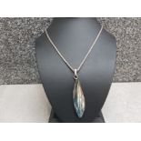 Silver herringbone chain 18" with paua shell pendant 17.8g gross.