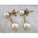 Pair of 9ct gold & pearl earrings, 2.8g gross