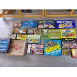 Box containing 20 vintage games including Escape from colditz castle, Magnetic football etc