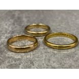 3x vintage 18ct gold court shape bands - sizes K,M & S (12.7g)